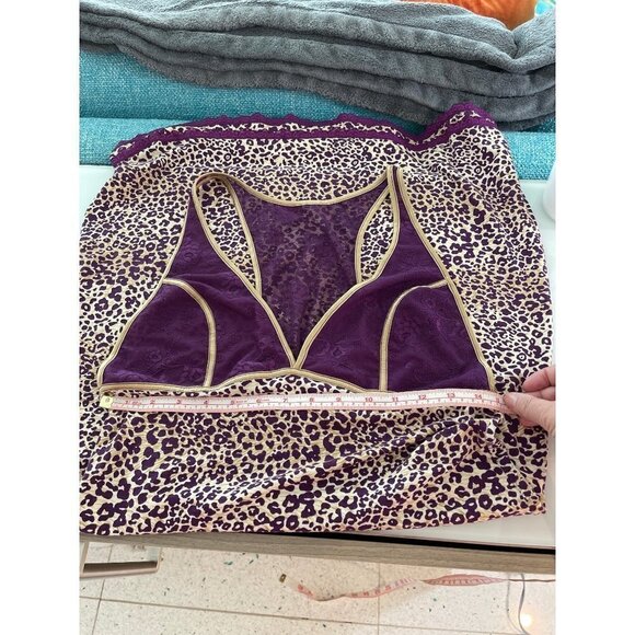 Intimately Free People Nightie Size Large L Womens Animal Print Lace Purple Gold - Picture 13 of 16